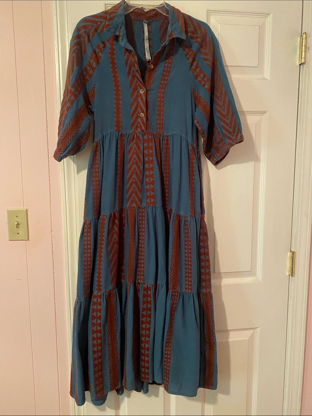 Uncle Frank Teal and Rust Tiered Maxi Dress